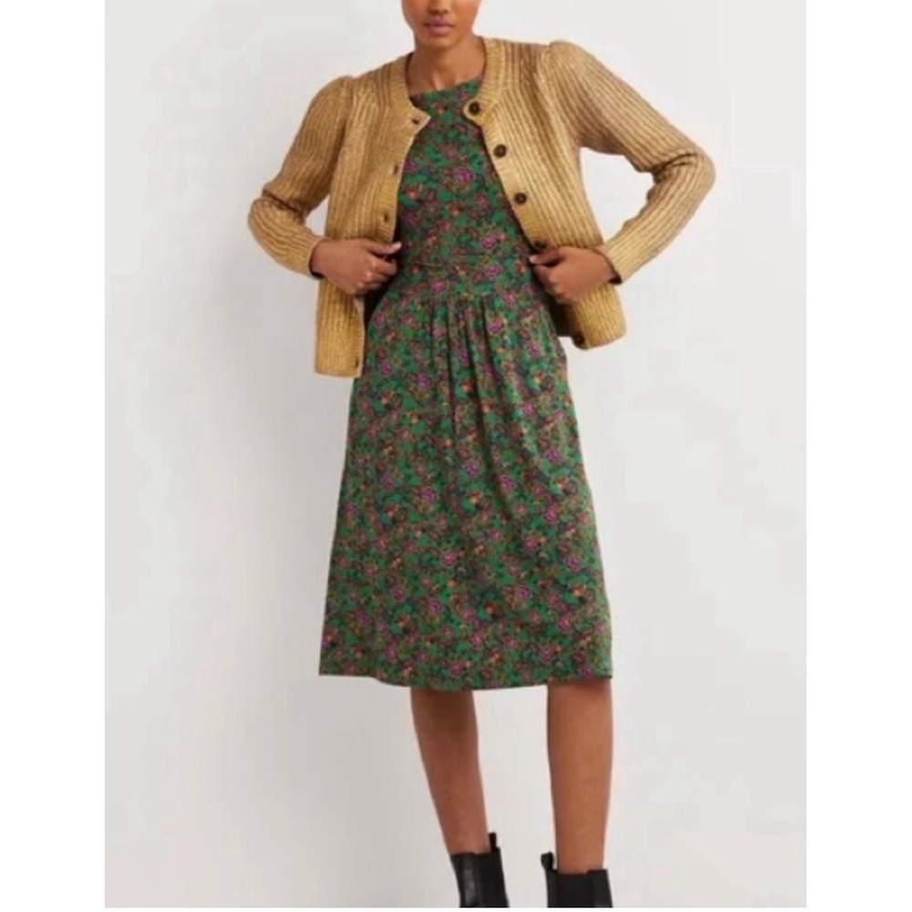 Boden Abigail Jersey Dress 12R Green Pink Paisley Floral Ecovero‎